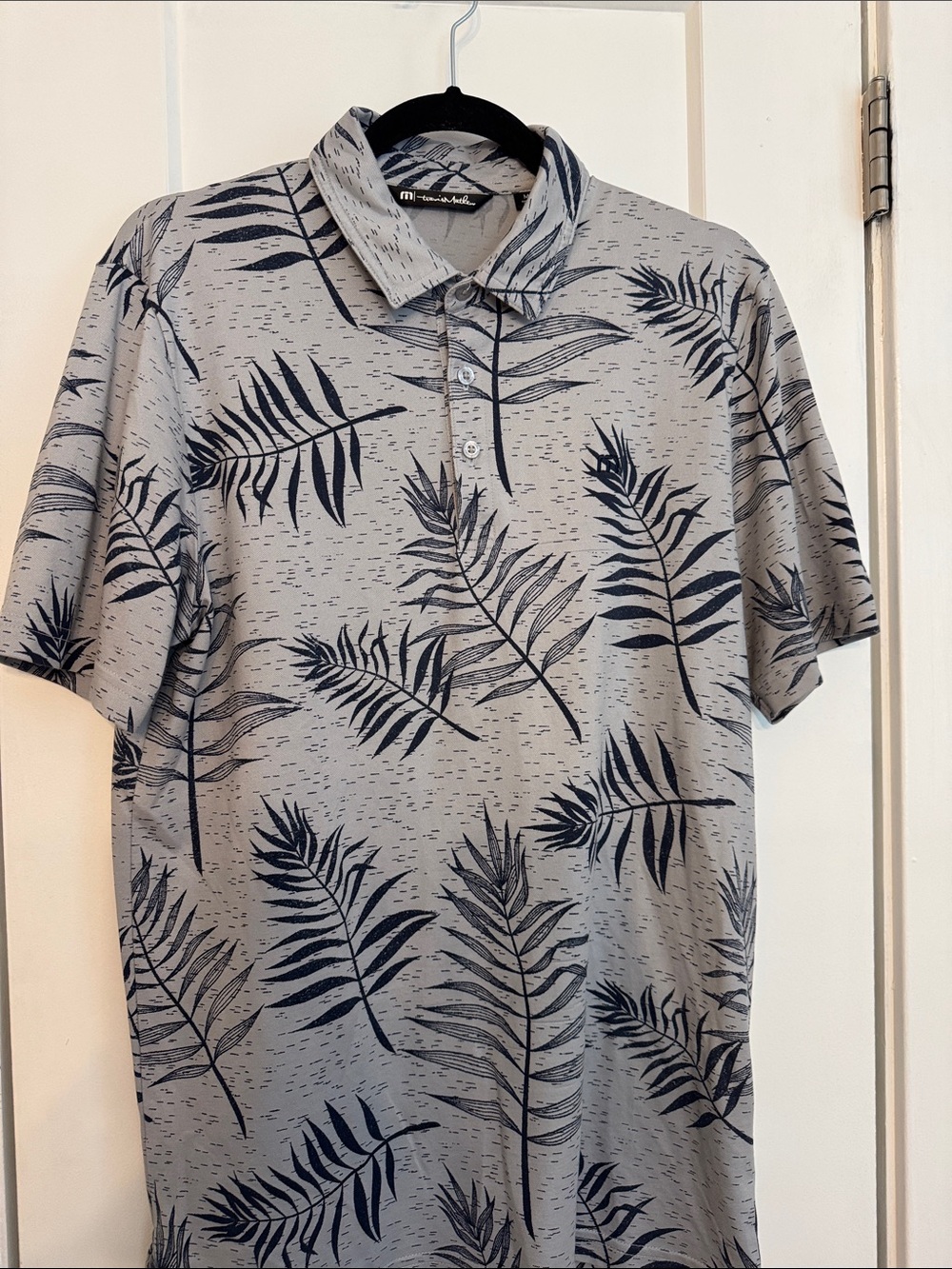 Travis Mathew Gray Polo with Navy Leaf Pattern